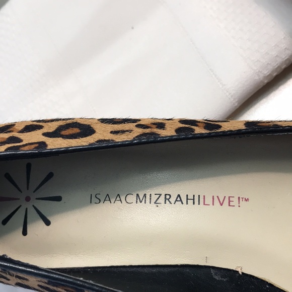 NEW ISAAC MIZRAH LIVE BLACK & LEOPARD PRINT HEELS WITH GOLD TRIM - Picture 6 of 7